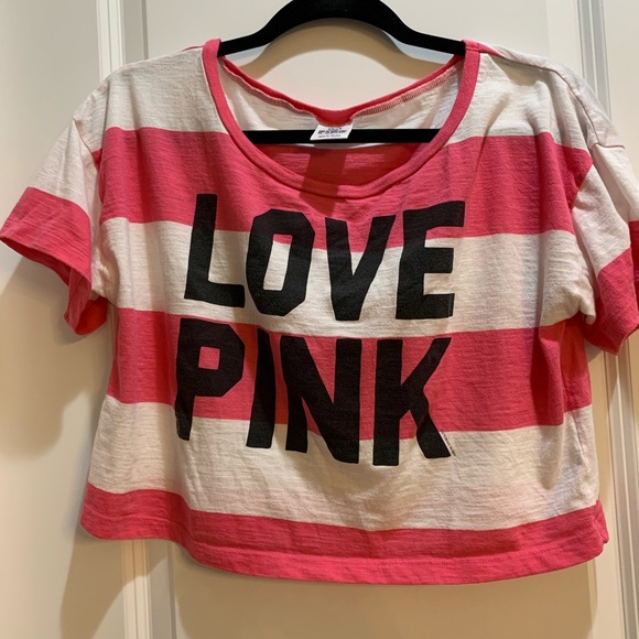Victoria’s Secret Love Pink Short tshirt Stripe small armpit to armpit 21” - Picture 1 of 4